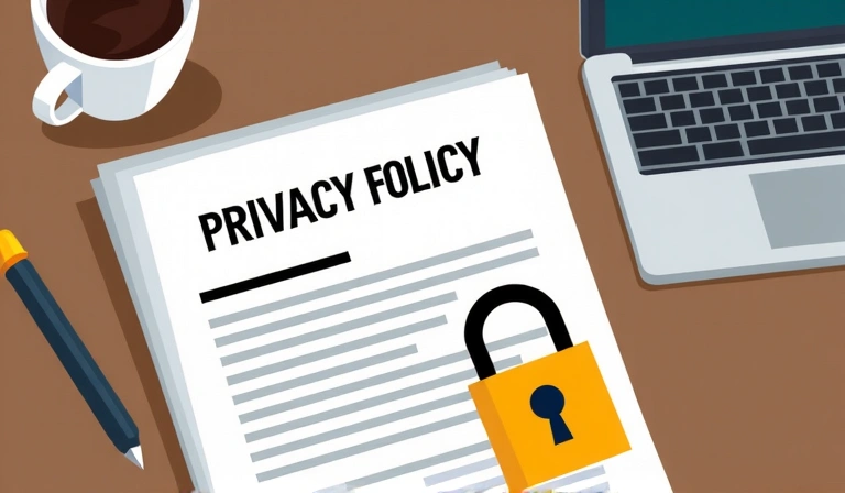 A privacy policy document with a lock icon, symbolizing data security.